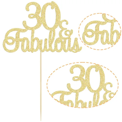 Vista 3 de Gyufise 1 decoración de 30 con purpurina dorada y fabulosos adornos para tartas de 30 años y fabulosos adornos para tartas de cumpleaños de 30 años