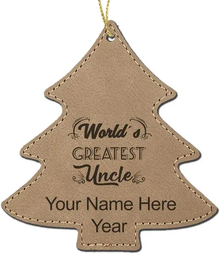 Vista 3 de LaserGram Personalized Christmas Ornament, World's Greatest Uncle, Faux Leather, Custom Laser Engraved Gift Idea (Tree Shape, Black)