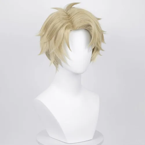 Vista 3 de LABEAUTÉ Peluca rubia anime para crepúsculo, peluca de cosplay esponjosa, pelucas cortas doradas y amarillas para disfraz de cosplay, peluca