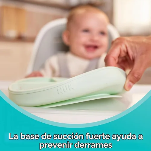 Vista 3 de NUK Cuencos de succión de silicona para bebés, función de succión que ayuda a reducir derrames, aptos para microondas y lavavajillas, sin BPA Verde