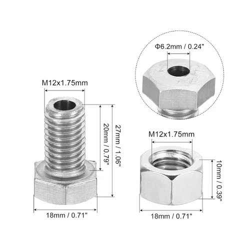 Vista 2 de PATIKIL Tornillo hexagonal externo hueco M12x20mm, 2 juegos de tornillos cilíndricos de rosca de lámpara a través del perno de agujero con tuerca