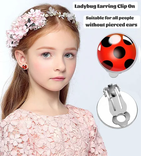Vista 4 de Red Ladybird Earring Studs Black Spots Silver Bug Earrings for Halloween Christmas Birthday Cosplay