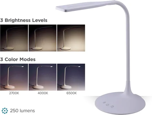 Vista 2 de PureOptics LED VLED1819-BD - Lámpara de escritorio LED con batería, regulable con temperatura de color ajustable, duración de la batería de 4 horas