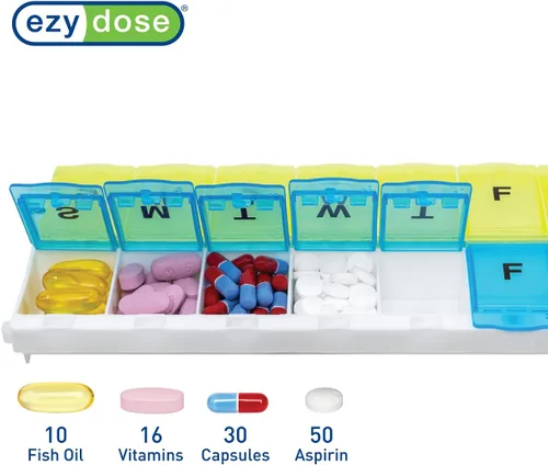 Vista 3 de EZY DOSE (14-Day) AM/PM Pill Case, Medicine Planner, Vitamin Organizer Box, 2X-Large Locking Compartments to Secure Prescription Medication and