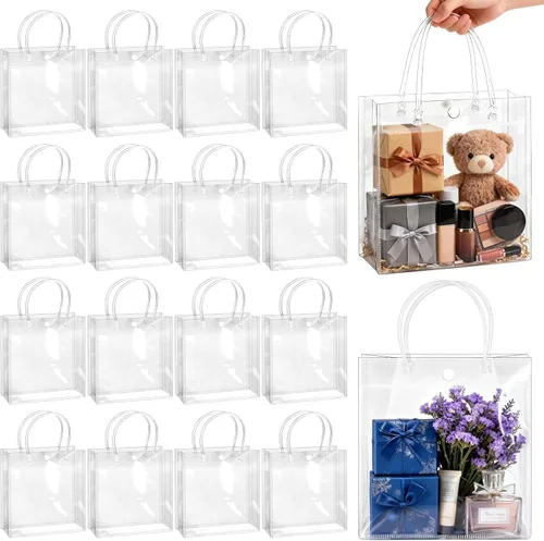 Vista 15 de BadenBach - 24 bolsas pequeñas de regalo transparentes con asas, 5.1 x 5.9 x 2.8 pulgadas, mini bolsa de plástico transparente para fiesta, bolsa