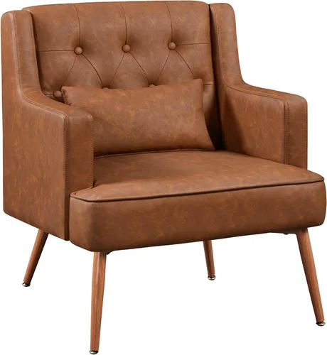 Vista 10 de Yaheetech - Silla decorativa de estilo Accent para sala de estar, silla moderna de mediados de siglo con cojín lumbar, cómoda silla tapizada