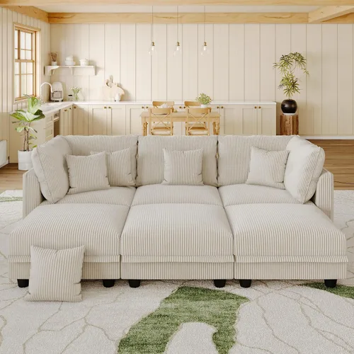 Vista 3 de LLappuil Sofá cama modular con diván de almacenamiento, sofá cama modular de pana para sala de estar, apartamento, beige