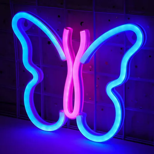 Vista 6 de Luz nocturna para niños, enchufe de mariposa de fibra óptica, cambio de color, luz nocturna, lámpara de decoración de juguete de regalo (azul + rosa)