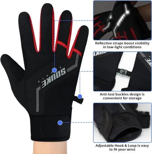 Vista 4 de Souke Sports Winter Cycling Bike Gloves Padded Fleece-Liner Full Finger Bicycle Shock-Absorbing Anti-Slip Warm MTB Road Biking Gloves for MenWomen