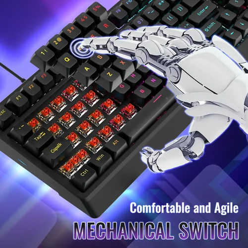 Vista 4 de Mechanical Gaming Keyboard with Red Switches 98 Keys PC Gaming Keyboard with BacklitMulti-Function Volume & Lighting Knob,Anti-Ghosting Wired USB