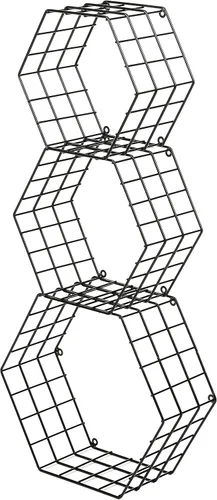 Vista 6 de Estante flotante de metal para montar en la pared con diseño hexagonal, pack de 3 unidades, negro.