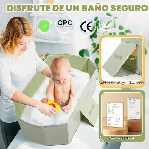 Vista 7 de Orzbow Bañera para niños pequeños con tapón de drenaje lateral, portátil Verde