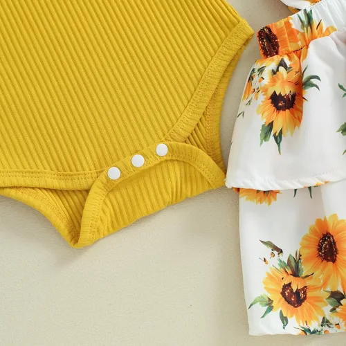 Vista 7 de Mubineo Ropa de verano para bebé niña, trajes lindos de manga corta, mameluco de manga corta, vestido con diadema, 3 piezas, traje para recién nacido