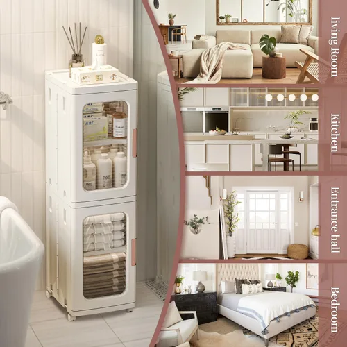 Vista 6 de CXCJAI Armario estrecho con puertas y estantes, organizador de cocina alto y delgado con estante ajustable, armario de papel higiénico de lino de 2