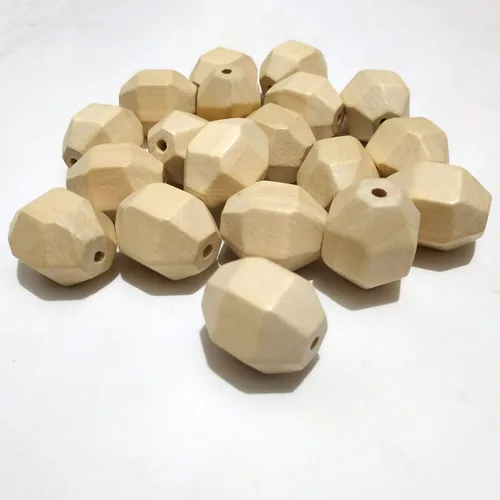 Vista 3 de 30 cuentas hexagonales de madera natural, sin acabar, geométricas, octogonales, accesorios de joyería para bricolaje
