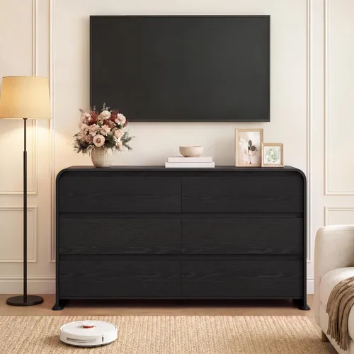 Vista 7 de JUMMICO Cómoda negra para dormitorio, cómoda de madera de 47.2 pulgadas con Negro
