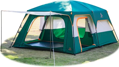 Vista 14 de KTT Extra Large Tent 10-12-14 Person(B),Family Cabin Tents,2 Rooms,3 Doors and 3 Windows with Mesh,Straight Wall,Waterproof,Double Layer,Big Tent