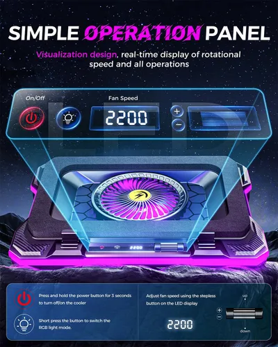 Vista 4 de Almohadilla de refrigeración ChillCore RGB para laptop de juegos con ventilador turbo de 5.5", enfriamiento rápido para laptops de 15.6-19.3