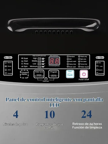 Vista 2 de Lavadora completamente automática de 17.7 libras con pantalla LED, bomba de drenaje portátil, 10 programas y 8 niveles de agua seleccionados, ideal