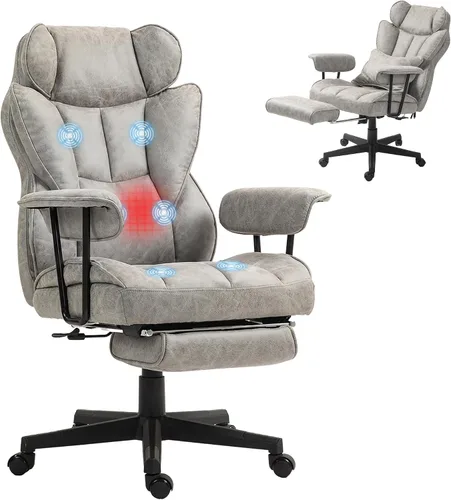 Vista 10 de HOMCOM Silla de oficina ejecutiva de masaje con 6 puntos de vibración, silla de oficina grande y alta con calefacción de 400 libras con reposapiés