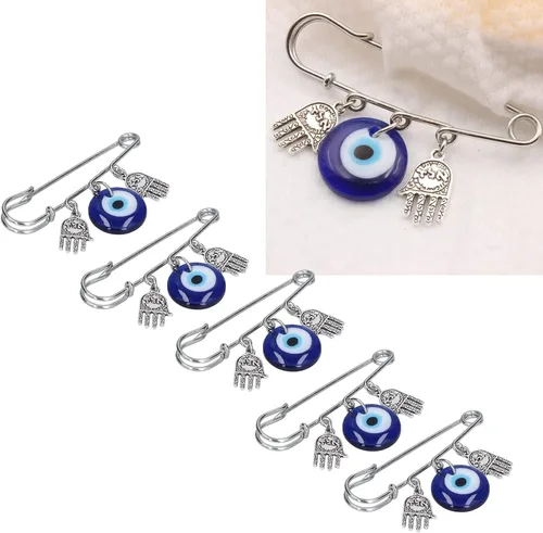 Vista 3 de 5 pines de mal de ojo, broche de hierro y aleación, diseño único de buena suerte, pines de seguridad para hombres, mujeres, fiestas en casa, citas