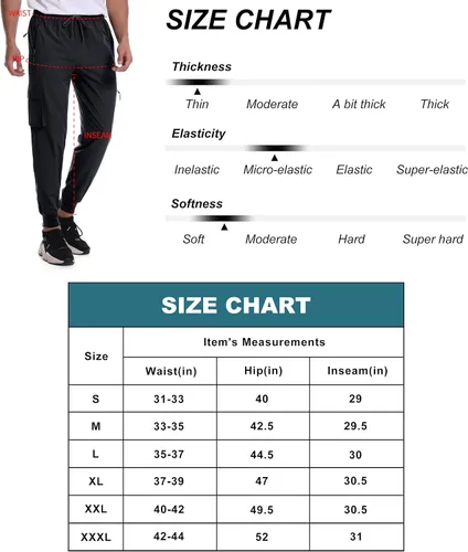 Vista 6 de Mens Cargo Joggers Pants Quick Dry Lightweight Running Athletic Workout Cargo Hiking Pants Casual Pants