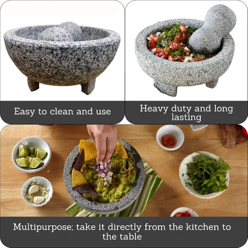 Vista 2 de Imusa USA Molcajete de granito con molinillo de especias de 15.24 cm, gris (Paquete de 4)