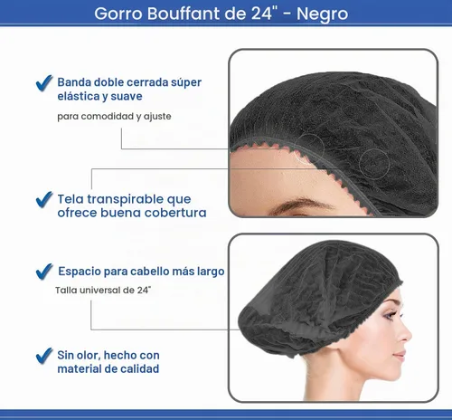 Vista 4 de Gorras desechables Bouffant 100 unidades, red de pelo de 24 pulgadas, tapa elástica para el polvo para servicio de alimentos, salón, spa, cubierta