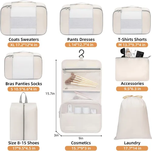 Vista 2 de BAGAIL 8 Set10 Set Packing Cubes Various Sizes Packing Organizer for Travel Accessories Luggage Carry On Suitcase