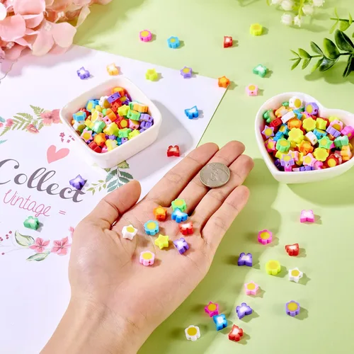 Vista 4 de Cuentas de arcilla polimérica hechas a mano de 2.82 oz para hacer joyas, mariposa, flor, estrella con forma de círculo amarillo, cuentas