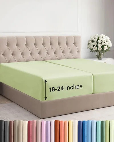 Vista 183 de Sábana bajera ajustable extra profunda Twin XL – Sábana bajera individual de lujo de hotel solamente – Se adapta fácilmente a colchones de 18 a 24