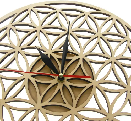 Vista 2 de The Geeky Days Flower of Life Intersect Rings Reloj de pared de madera geométrica geometría sagrada Reloj decorativo Reloj de inauguración