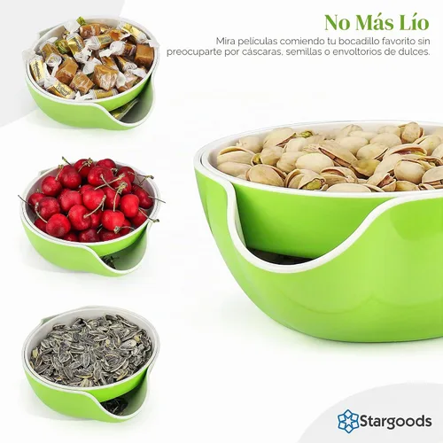 Vista 4 de Stargoods – Cuenco de Pistacho, Plato para Aperitivos, Tazón Doble para Maní con Almacenamiento para Cáscaras de Nueces y Caramelos, Verde