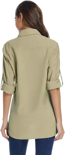 Vista 3 de Camisa de protección solar de manga larga UPF 50 para mujer, de secado rápido, para pesca, senderismo, viajes, camiseta