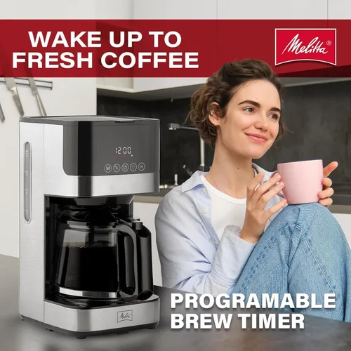 Vista 2 de Melitta Aroma Tocco - Cafetera de goteo de vidrio de 10 tazas, automática y programable, capacidad de 96 onzas con 5 filtros de café, color negro