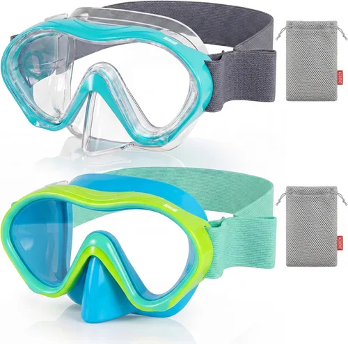 Vista 19 de Aegend Paquete de 2 gafas de natación para niños con cubierta de nariz para niños de 3 a 15 años, correa de tela tejida, antivaho 180° visión clara