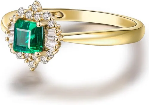 Vista 3 de Lanmi Anillo de oro amarillo de 14 quilates con diamantes naturales de esmeralda para mujer, compromiso de compromiso de boda, aniversario