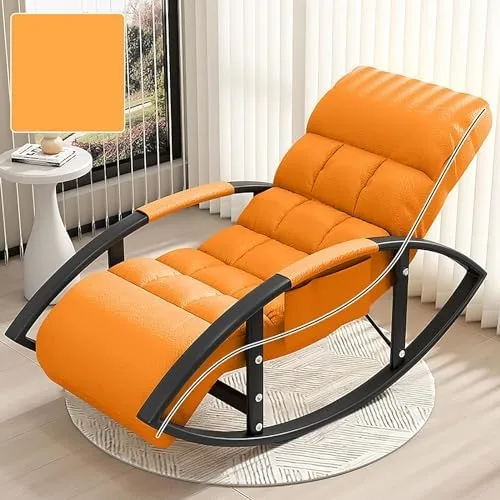 Vista 17 de Large Adjustable Reclining Rocking Chair Set with Footrest for Living Room and BalconyComfortable Outdoor Indoor Seating Solution,Amarillo-Golden