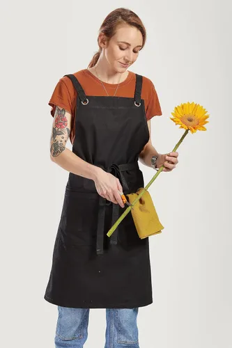 Vista 4 de Caldo Delantal de cocina Crossback para cocinar (negro)