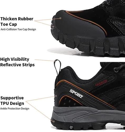 Vista 3 de MGGMOKAY Zapatos de senderismo para hombre, zapatos deportivos de piel de gamuza, impermeables, antideslizantes, para senderismo, escalada al aire