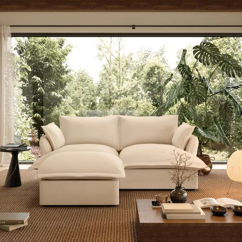 Vista 51 de Sofá modular de mezcla de lino para sala de estar, cómodo sofá modular con relleno de plumón, moderno sofá cama convertible con asiento profundo Café