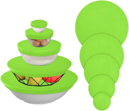 Vista 17 de 5 fundas elásticas reutilizables para cuencos de almacenamiento de alimentos, tapas de tela elástica con 5 tamaños diferentes, resistentes al calor