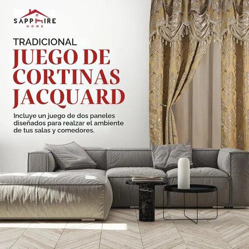 Vista 4 de Juego de cortinas tradicionales de jacquard (2 paneles) de 63 y 84 pulgadas de largo, incluye cenefa adjunta, parte trasera transparente, 2 borlas
