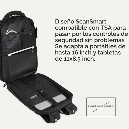 Vista 3 de SwissGear 5358 USB ScanSmart Mochila para Portátil de 16", Negro, Grande