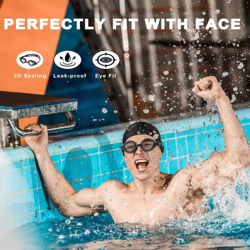 Vista 6 de Gafas de natación antivaho para adultos, gafas de natación miopía miopía para visión miopía, color negro