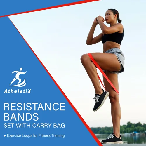 Vista 2 de Athletix - Juego de 10 bandas de resistencia Niveles pesados a ligeros para fuerza, glúteos, piernas, pilates, yoga, estiramientos, bandas