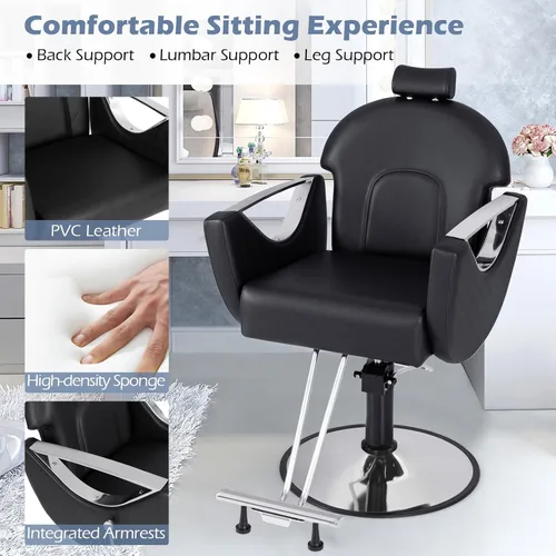 Vista 7 de Giantex Silla de peluquería reclinable, silla de salón para estilista, giratoria de 360 grados, altura ajustable y reposacabezas, bomba hidráulica