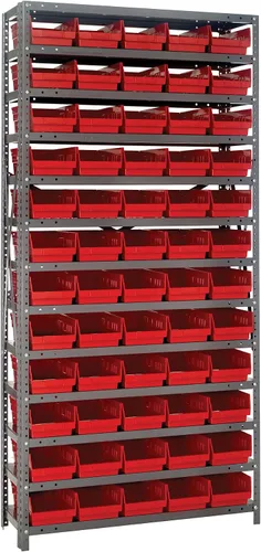 Vista 272 de Quantum QSBU-245BK Heavy Duty Shelving Unit with (7) Shelves and (24) QUS245 Black Bins for Garage Warehouse Storage Distribution 400 lb Load
