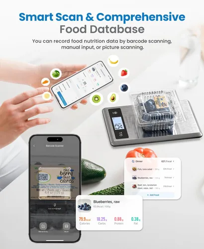 Vista 3 de RENPHO Báscula Digital de Alimentos con Calculadora Nutricional, Báscula Inteligente de Cocina de Alimentos, Báscula de Peso de Alimentos en Gramos