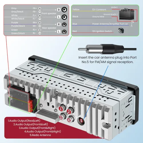 Vista 8 de Estéreo de coche DIN sencillo con pantalla táctil, audio Bluetooth, receptor de radio para coche, entrada dual MP3/USB/SD/AUX, carga rápida